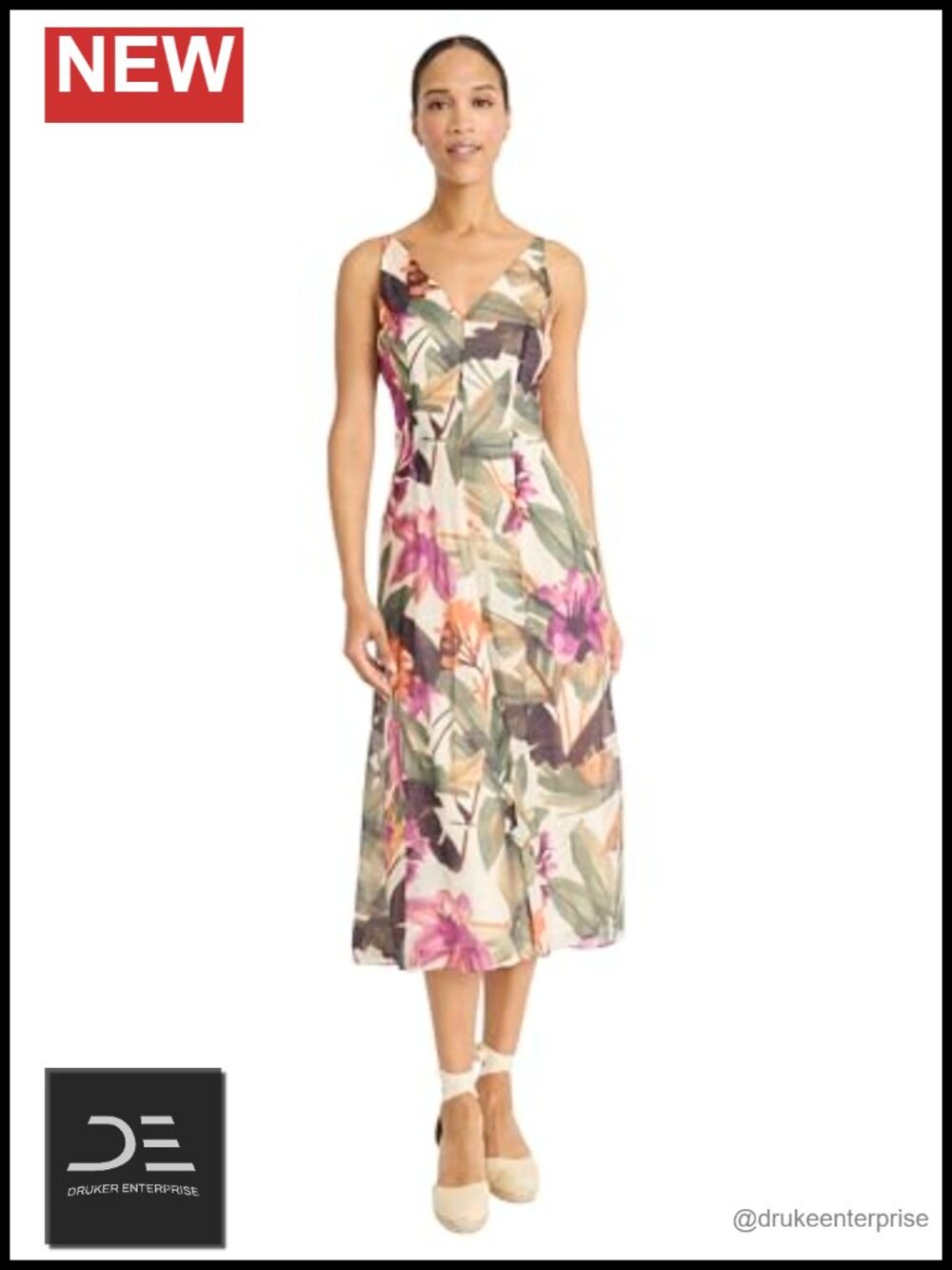 V-Neck Sleeveless Midi Dress Flowy A-Line Wedding Guest with Pockets
